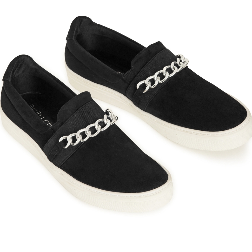 Avenue Woman's Trainer Chain Fleur by City Chic Black Sneakers  Size 8 Wide  NWT